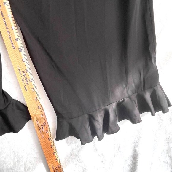 Bebe Pants Womens M Black Satin Wide Leg Cropped Ruffle Hem Boho Lagenlook - Picture 9 of 13